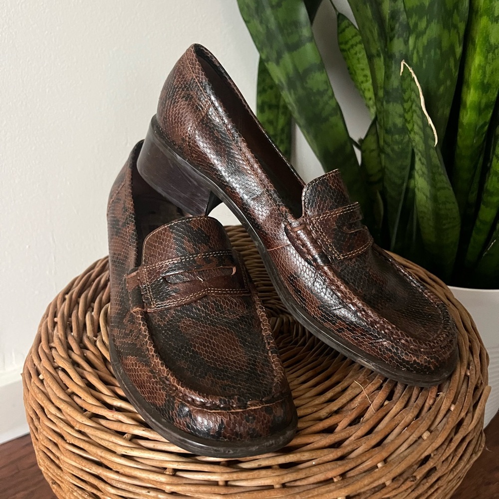 Vintage Brown Snakeskin Loafers